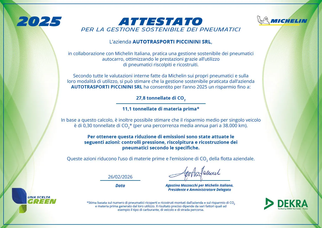 Michelin 2025 certificate for sustainable tyre management