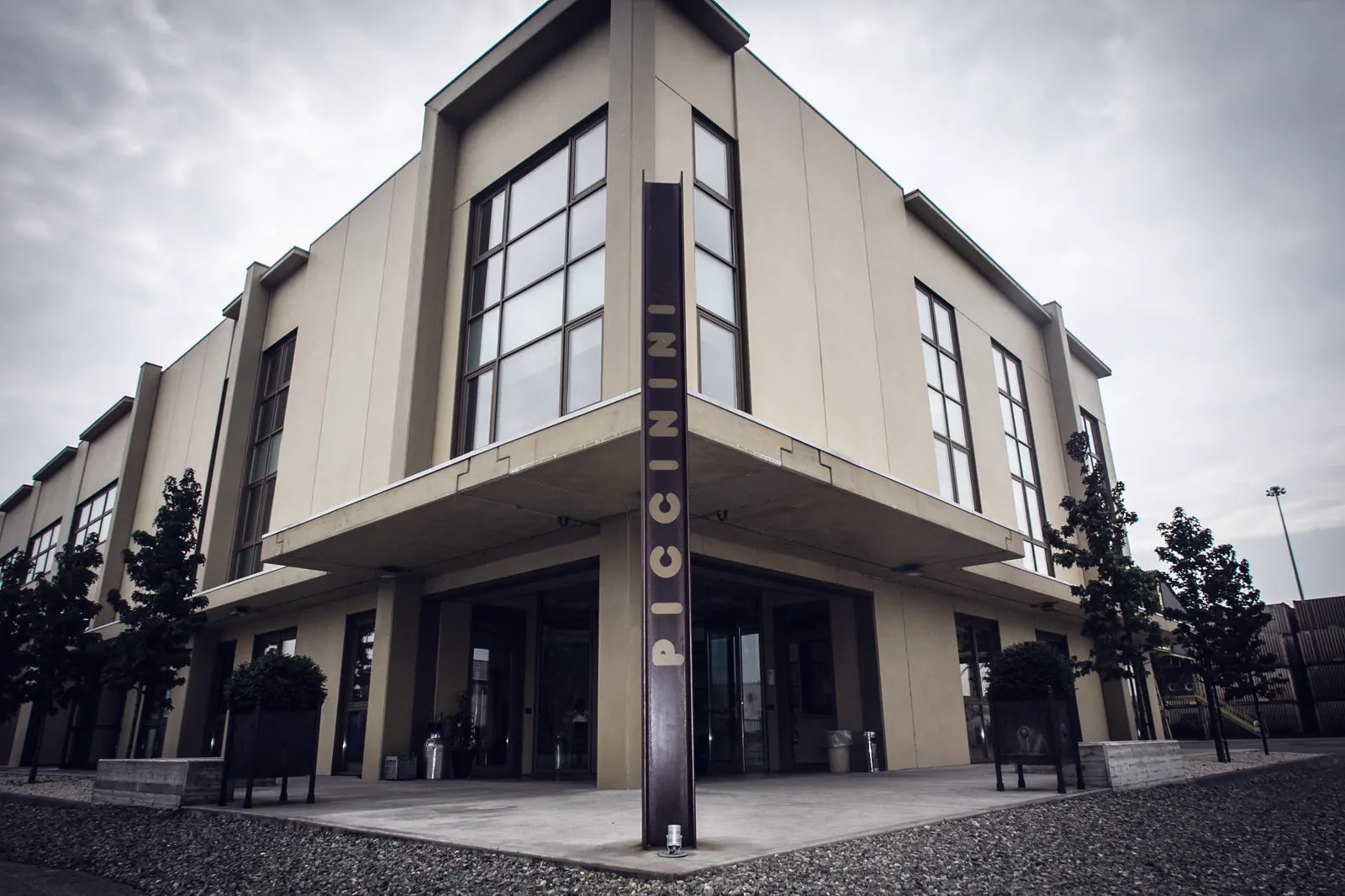 Entrance to the new Piccinini head office with the company name on a column