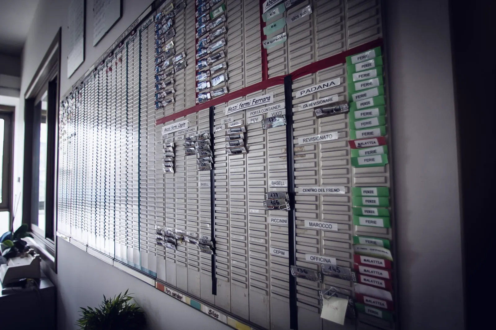 Traffic office with the wall planner for vehicles and drivers